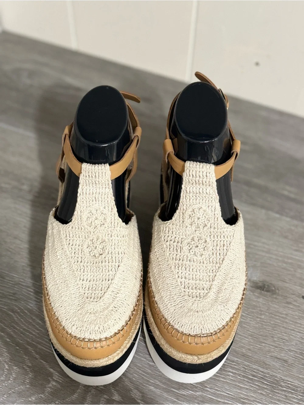 Free People Cream Crochet Espadrille Platform Sandals Size 7.5